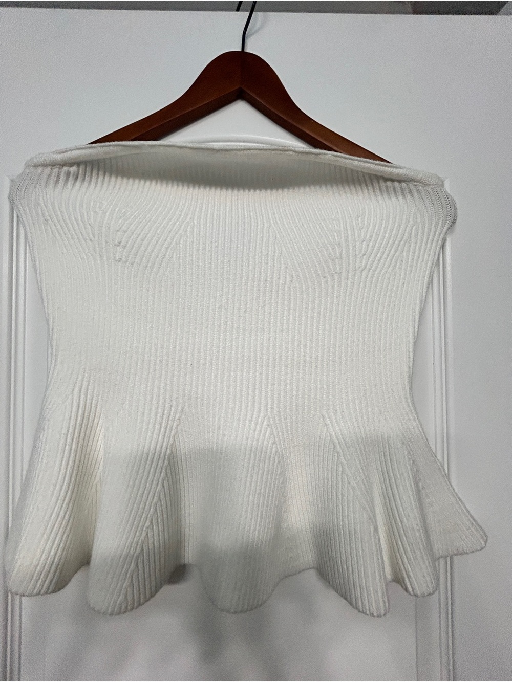 Caroline Constas Ivory Off-Shoulder Peplum Ribbed Sweater